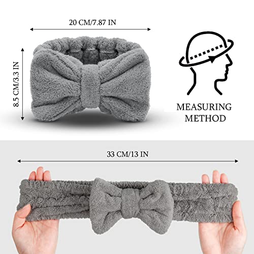 Hicarer 3 Pieces Towel Headbands for Women Makeup Headband for Washing Face Makeup Spa Headband Microfiber Bowtie Shower Headband for Women White Light Gray Black - Image 3