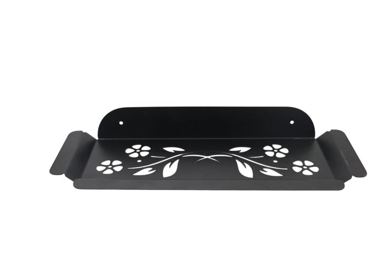 MILACHIN Bathroom Shower Shelf, Single Layer Storage Stand with Rod, Floral Design, Black. - Image 3