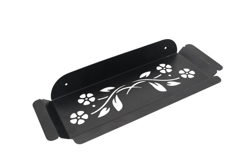 MILACHIN Bathroom Shower Shelf, Single Layer Storage Stand with Rod, Floral Design, Black. - Image 1
