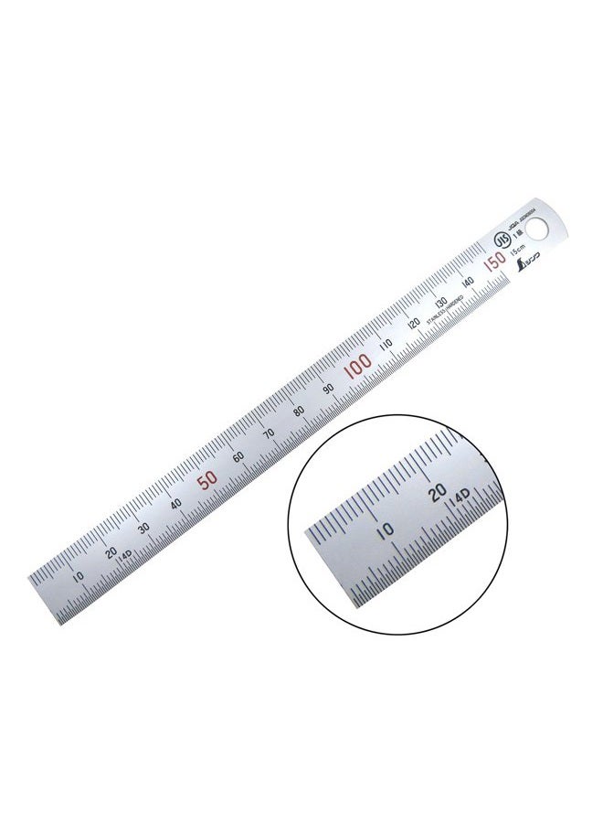 SHINWA 150 mm Rigid (15 mm x 0.5 mm) Zero Glare Satin Chrome Stainless Steel Machinist Engineer Ruler/Rule with Graduations in mm and .5mm Model 13005 - Image 1
