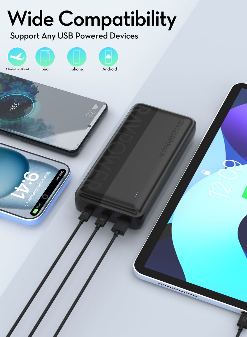 راف باور شاحن سيارة  مع شاحن متنقل 20000 مللي أمبير وكابل USB-C بقوة 60 واط طقم شحن سريع 20 واط للسفر والرحلات والتنقل اليومي RP-VC1015 20000 mAh أسود - Image 5