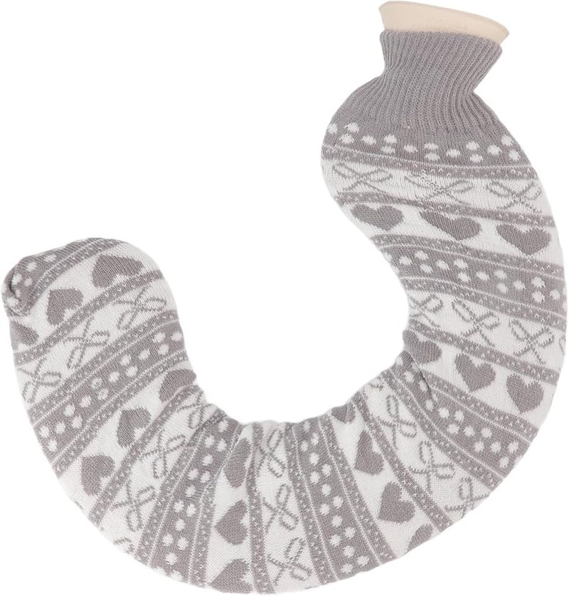 Fydun 1L Ultra Soft Neck Hot Water Bottle With Detachable Jacquard Cloth Cover Grey Bowknot - Image 2