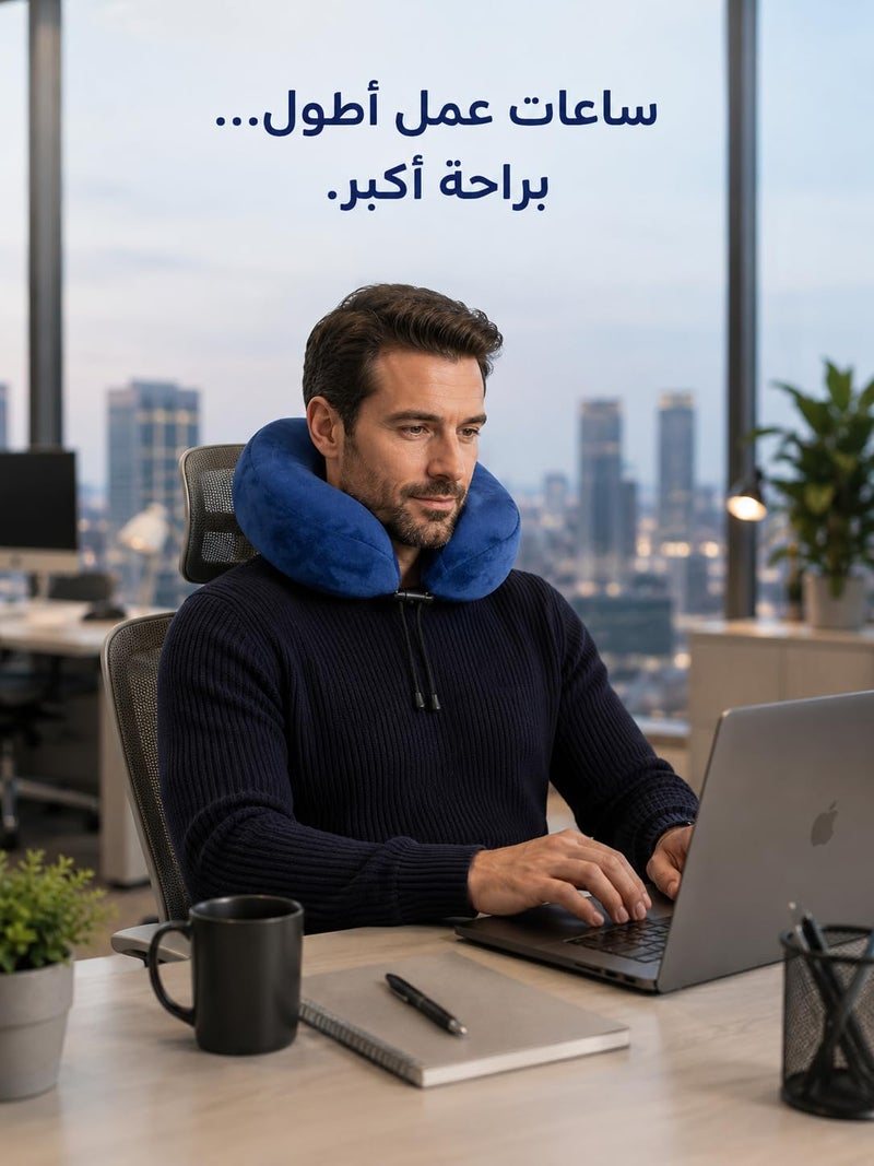 Travel Pillow for Head and Neck Memory Foam, Comfortable Travel Neck for Air and Road Trips, Removable and Washable Premium Plush Cover, Easy to Carry, Navy Blue - Image 5