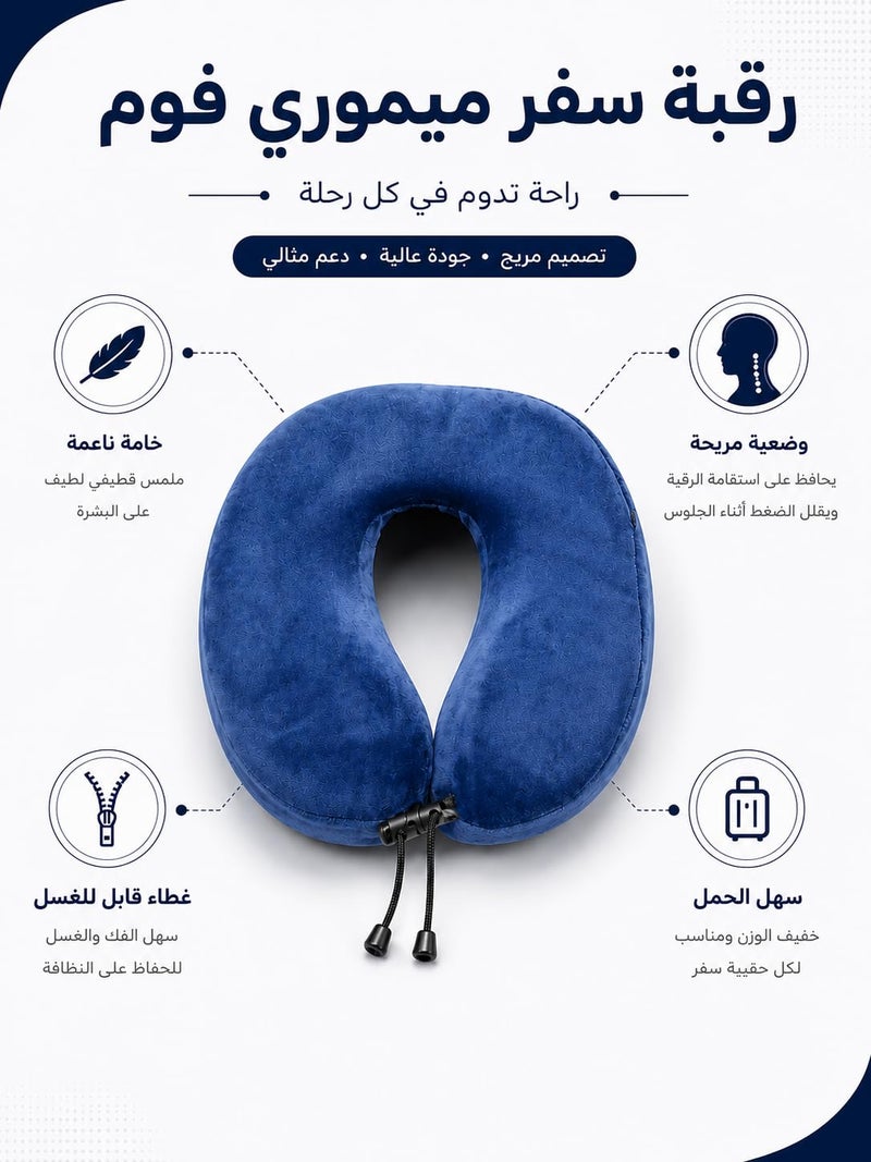 Travel Pillow for Head and Neck Memory Foam, Comfortable Travel Neck for Air and Road Trips, Removable and Washable Premium Plush Cover, Easy to Carry, Navy Blue - Image 4