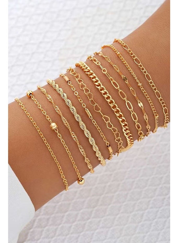 9-حزمة متعددة سلسلة عادي سلسلة سوار مجموعة يمكن ارتداؤها بشكل منفصل سبيكة غرامة سوار السيدات اكسسوارات - Image 1
