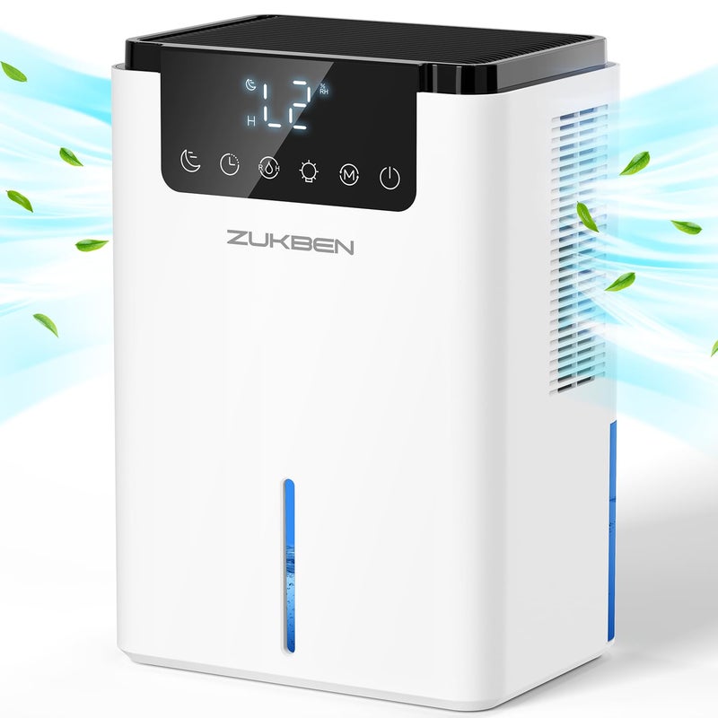 ZUKBEN Dehumidifier,75 OZ Water Tank (500 sq.ft) Dehumidifiers for Home,Quiet Dehumidifier for Bathroom Bedroom Basement RV with 12H Timer,Auto Shut Off,7 Colors LED Light,Sleep Modes(2200ML) - Image 1