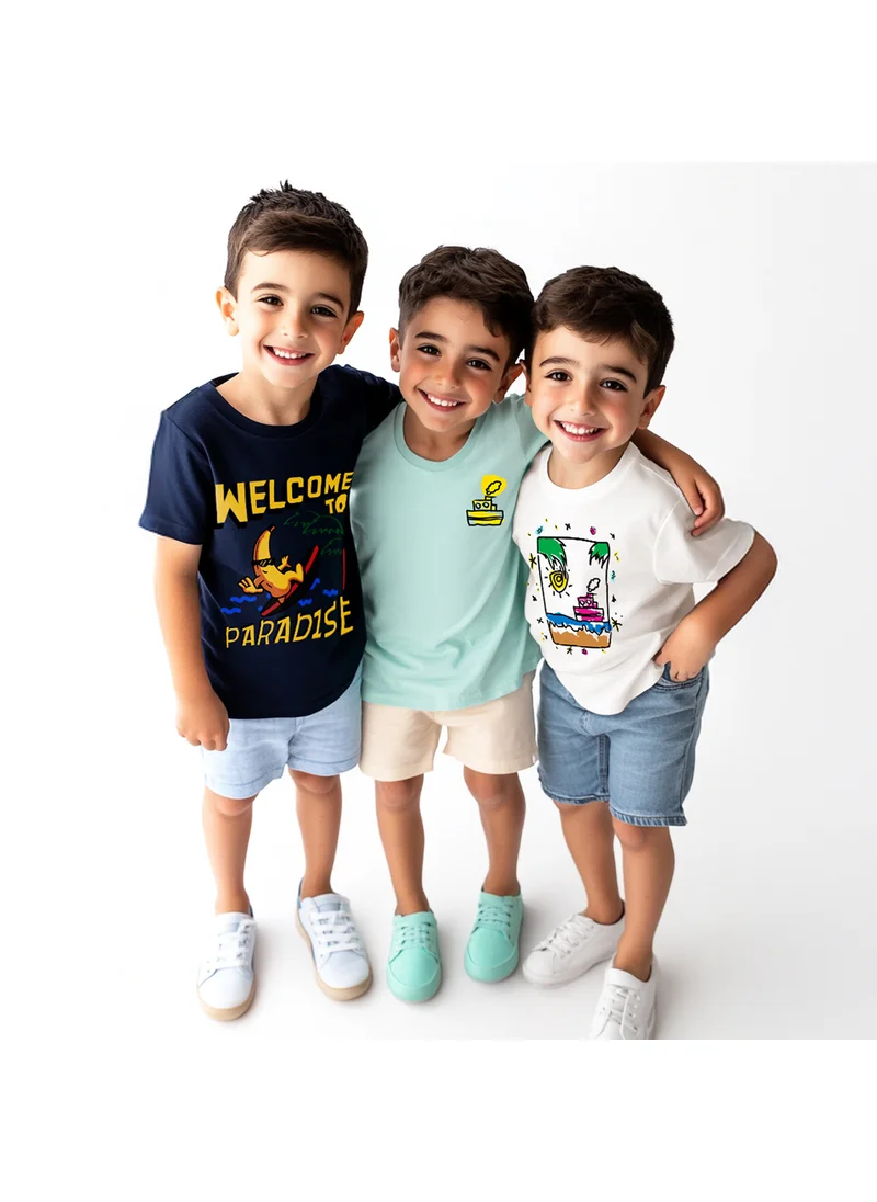 نوتيناتي Nautinati Boys' Cotton Pack of 3 Graphic Print T-shirt