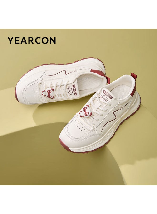 YEARCON Yierkang Women's Shoes, Round Toe, Thick Sole, Height-increasing White Sneakers, Comfortable Casual Flats, 13402w, Beige/red, Size 35 - Image 1