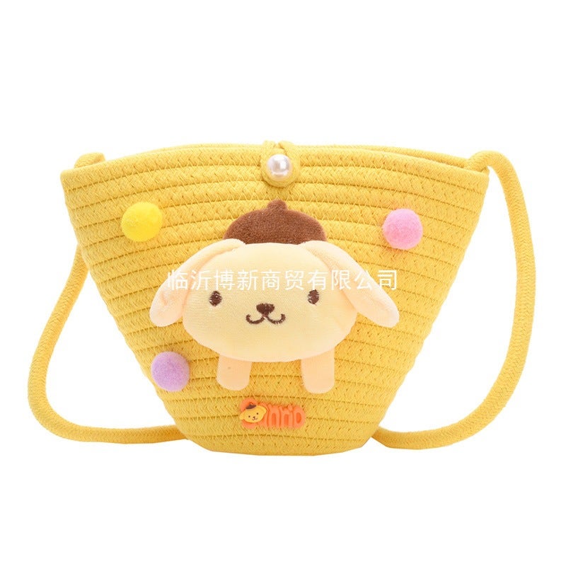 Cute Cartoon Woven Shoulder Bag for Girls, Crossbody Handbag, Candy Color - Image 1