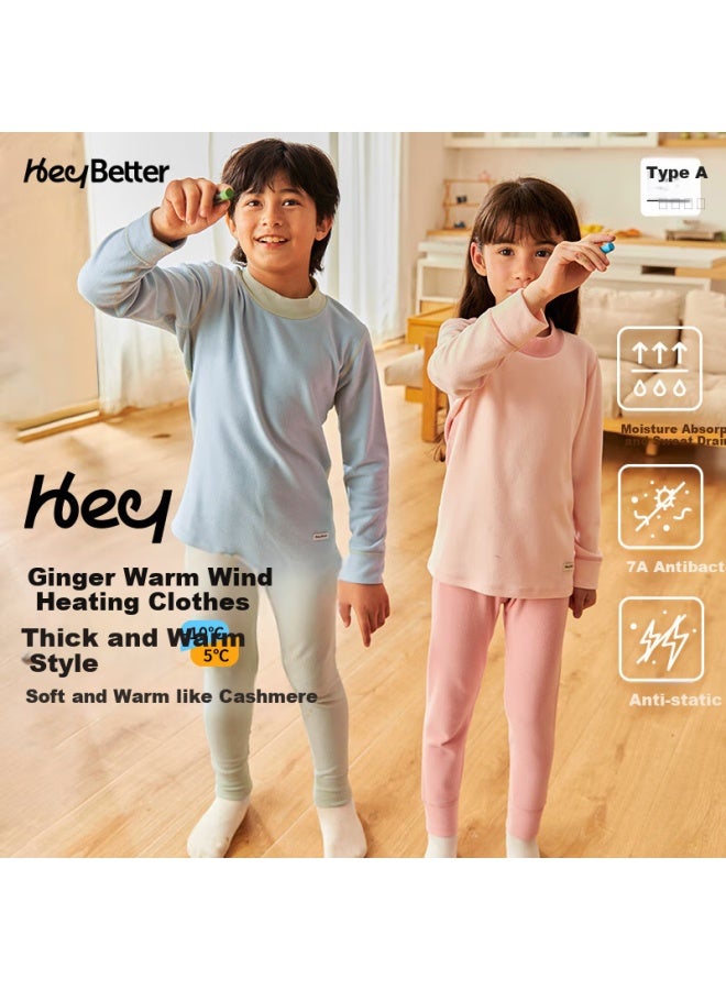 Heybetter Thick Warm Ginger Warm Air Children's Thermal Underwear Set Thick Heat-generating Underwear - Image 4