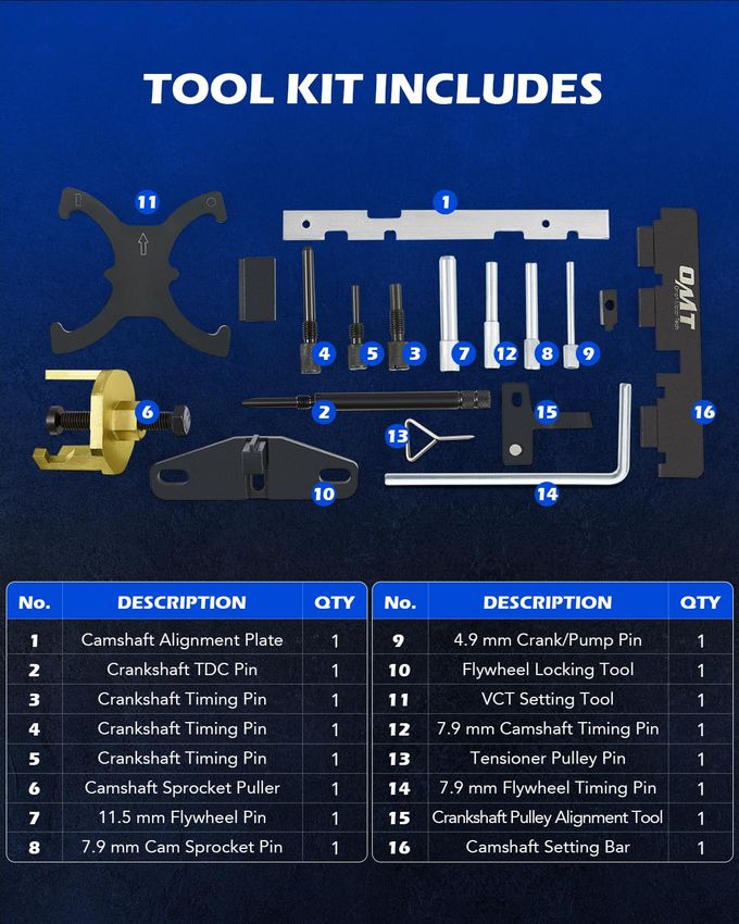 Orion Motor Tech Timing Tool Kit Compatible with Ford Fiesta Fusion Escape Mazda 1.4 1.6 1.8 2.0 Di/TDCi/TDDi ECOBOOST 1.6 Ti-VCT 1.5 1.6 VVT 2.3 2.5L Engine Replace 303-1097 303-1550 303-1556 - Image 3