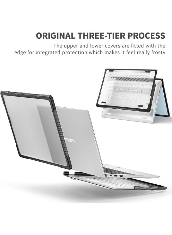 Ultimate Protection Case Compatible with Huawei MateBook D14 14 inch 2023 Release, Matte Translucent Carbon Fiber Edges Shockproof Slim Heat Dissipation Laptop Case - Image 3