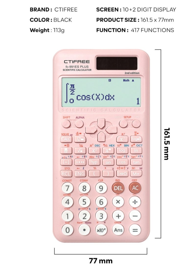 CTIFREE FC-991Es Plus 2nd Edition Scientific Calculator Pink - Image 3