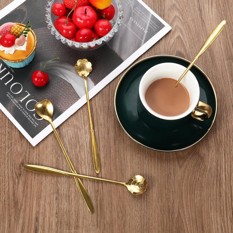 Bruislard 4 Pcs Flower Spoon Coffee Teaspoon 7'' Creative Flower Coffee Spoon Drink Stirring Spoon Stir Bar Spoon Long Handle Spoon Retro Dessert Demitasse Espresso Spoons for Coffee Tea Dessert Ice Cream - Image 3