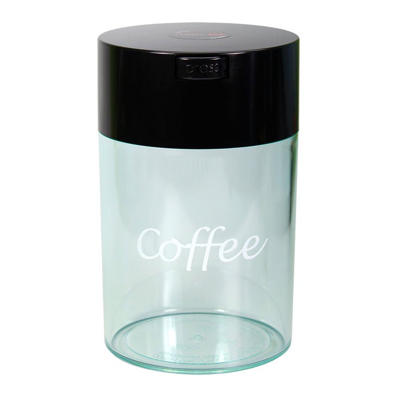 COFFEEVAC Coffeevac 1LB  Patented Airtight Container  Multiuse Vacuum Container Works as Smell Proof Containers for Ground Coffee and Coffee Bean Containers Black Cap and Clear Body with Logo