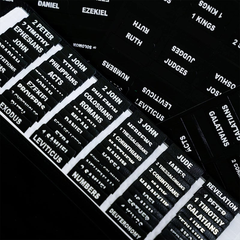 UPAFEXXILeather Bible Tabs Bible Tabs for Women and MenSilver Foil Lettering Large Print Stickers Easy to Read and Apply 80 Chapters Labels for Easy Navigation Black