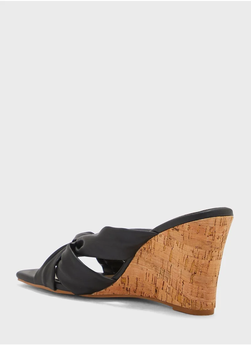 Ginger Knot-Front Leather Wedge Mules
