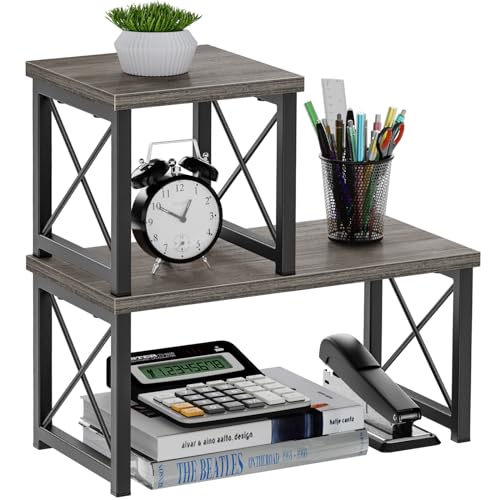 Honiter Desk Shelf for Top of Desk Wood Desktop Shelf 2 Tier Adjustable Bookshelf Organizer Freestanding Stackable Desk Stand Storage Organizers Kitchen Counter Display Rack - Image 1