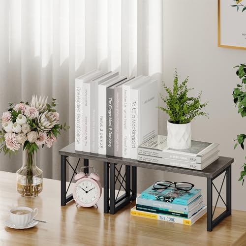 Honiter Desk Shelf for Top of Desk Wood Desktop Shelf 2 Tier Adjustable Bookshelf Organizer Freestanding Stackable Desk Stand Storage Organizers Kitchen Counter Display Rack - Image 3