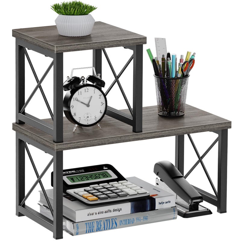 Honiter Desk Shelf for Top of Desk Wood Desktop Shelf 2 Tier Adjustable Bookshelf Organizer Freestanding Stackable Desk Stand Storage Organizers Kitchen Counter Display Rack - Image 2