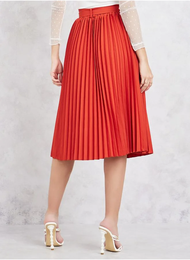 ستايلي Pleated Midi Skirt with Belt Detail