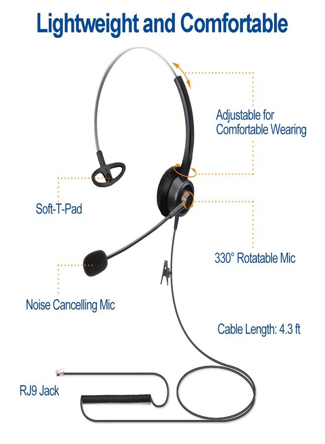 سماعات هاتف Callez RJ9 مزودة بميكروفون عازل للضوضاء، سماعة هاتف مكتبية سلكية متوافقة مع هواتف Polycom الأرضية VVX201 VVX250 VVX350 VVX311 VVX310 VVX400 VVX410 VVX411 VVX500 - Image 4