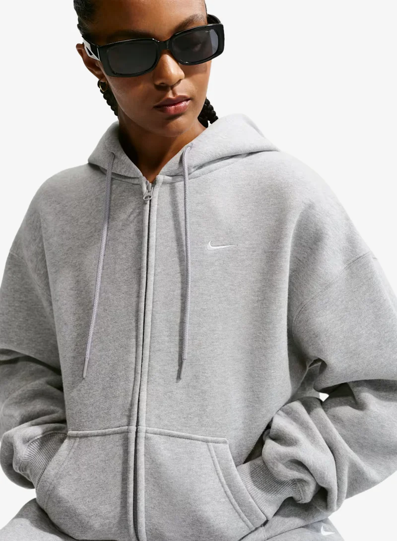 Nike DK GREY HEATHER/(SAIL) Studio Fleece Medium Weight Oversized Hoodie for Women | Best Price UAE