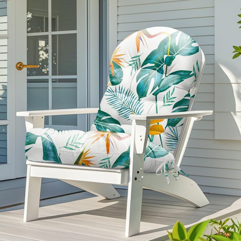 Uthem Adirondack Chair Cushion Waterproof Indoor Outdoor Rocking Chair Cushion 44 Inches Patio High Back Chair Cushions Thickened Adirondack Rocking Chair Cushions with Ties, Yellow-Green Leaf - Image 1