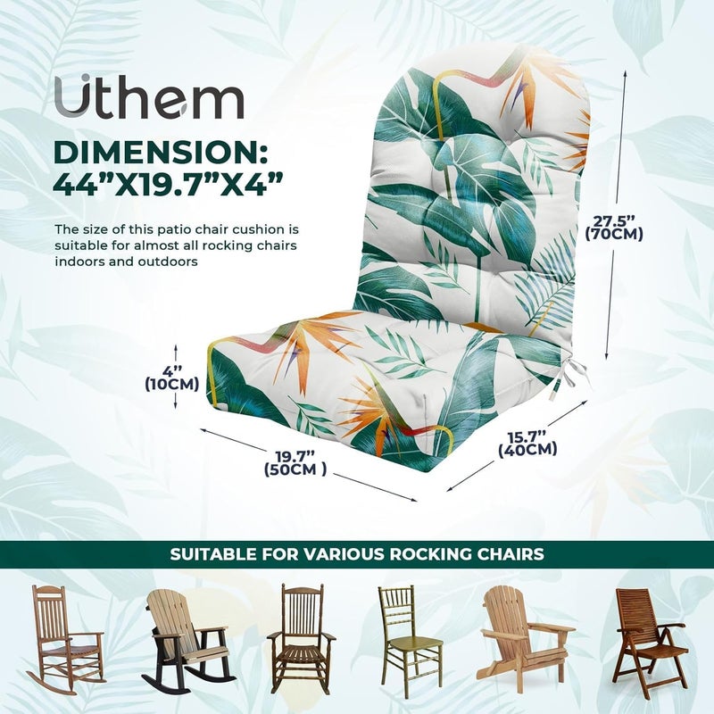 Uthem Adirondack Chair Cushion Waterproof Indoor Outdoor Rocking Chair Cushion 44 Inches Patio High Back Chair Cushions Thickened Adirondack Rocking Chair Cushions with Ties, Yellow-Green Leaf - Image 2