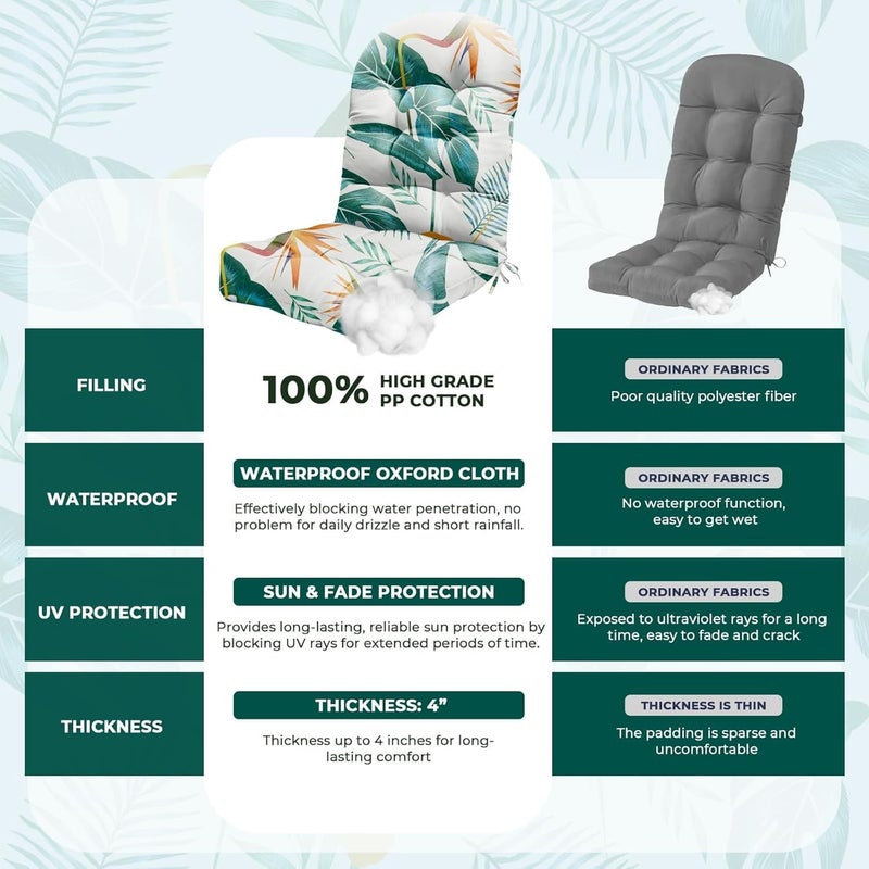 Uthem Adirondack Chair Cushion Waterproof Indoor Outdoor Rocking Chair Cushion 44 Inches Patio High Back Chair Cushions Thickened Adirondack Rocking Chair Cushions with Ties, Yellow-Green Leaf - Image 5