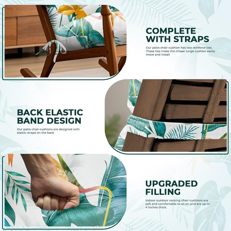 Uthem Adirondack Chair Cushion Waterproof Indoor Outdoor Rocking Chair Cushion 44 Inches Patio High Back Chair Cushions Thickened Adirondack Rocking Chair Cushions with Ties, Yellow-Green Leaf - Image 3