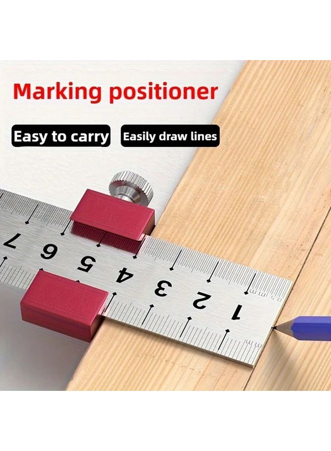 Red Aluminum Alloy Woodworking Ruler Stop Steel Scriber Marking Gauge with Pocket Clip - Image 2