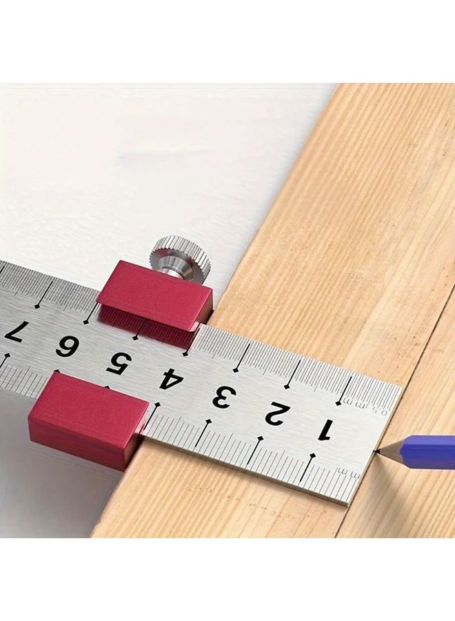 Red Aluminum Alloy Woodworking Ruler Stop Steel Scriber Marking Gauge with Pocket Clip - Image 3