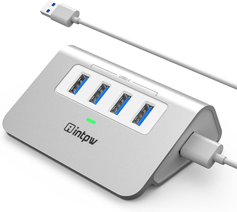 intpw USB 3.0 Hub, Aluminum 4 Port USB Data Hub 3.0 Port Extender Multiport Adapter with 3.3ft Cable ï¼ŒUSB Splitter for Laptop, PC/Xbox/Flash Drive/Printer/Camera/Keyborad/Mouse - Image 1