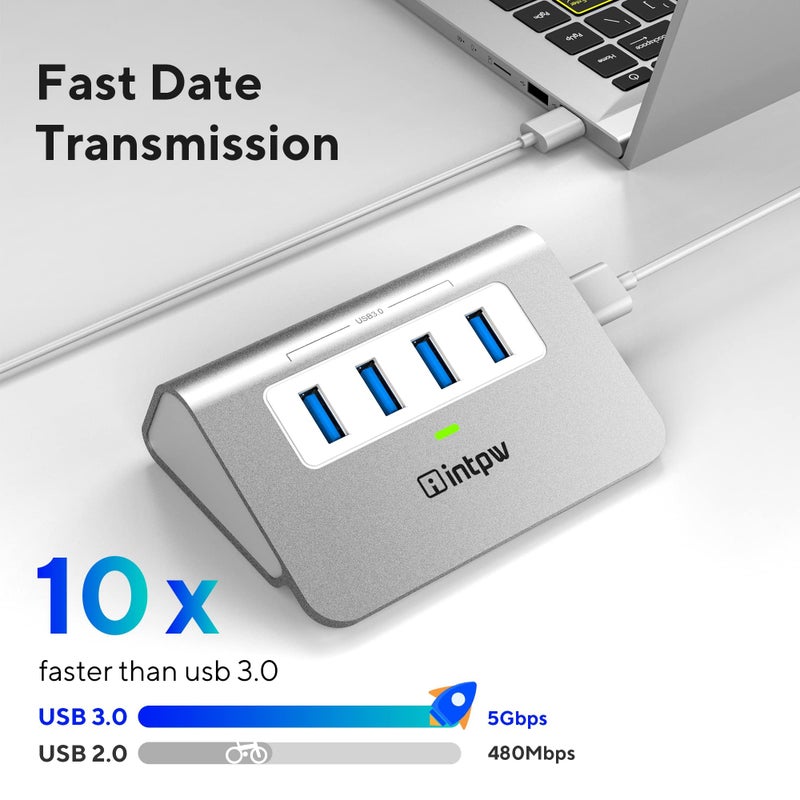 intpw USB 3.0 Hub, Aluminum 4 Port USB Data Hub 3.0 Port Extender Multiport Adapter with 3.3ft Cable ï¼ŒUSB Splitter for Laptop, PC/Xbox/Flash Drive/Printer/Camera/Keyborad/Mouse - Image 3