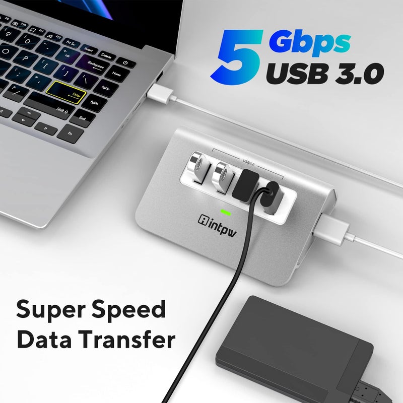 intpw USB 3.0 Hub, Aluminum 4 Port USB Data Hub 3.0 Port Extender Multiport Adapter with 3.3ft Cable ï¼ŒUSB Splitter for Laptop, PC/Xbox/Flash Drive/Printer/Camera/Keyborad/Mouse - Image 2