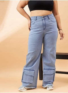 SASSAFRAS Plus Blast Hem Pockets Straight Jeans by Styli  - Image 1