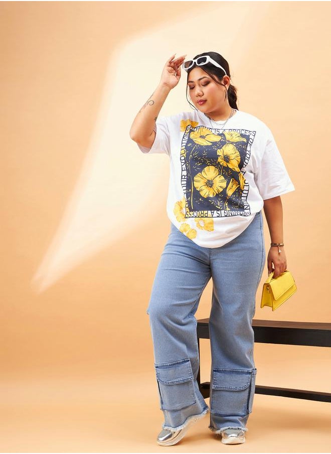 SASSAFRAS Plus Blast Hem Pockets Straight Jeans by Styli  - Image 2