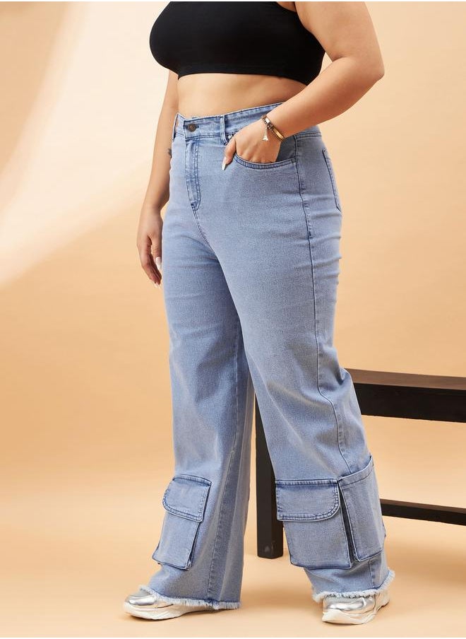 SASSAFRAS Plus Blast Hem Pockets Straight Jeans by Styli  - Image 3