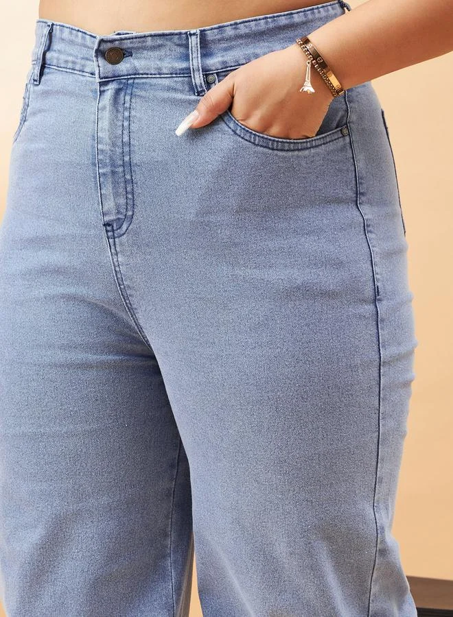 ساسافراس جينز مستقيم بجيوب Plus Blast Hem من Styli