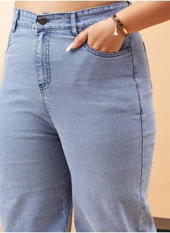 SASSAFRAS Plus Blast Hem Pockets Straight Jeans by Styli  - Image 4