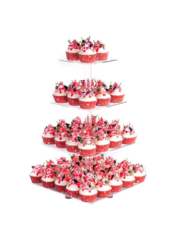 YestBuy 4 Tier Acrylic Cupcake Stand with Base, Cake Stand, Premium Cupcake Holder, Acrylic Cupcake Tower Display Cady Bar Party Décor - Display for Pastry (6" Between 2 Layers)… - Image 1