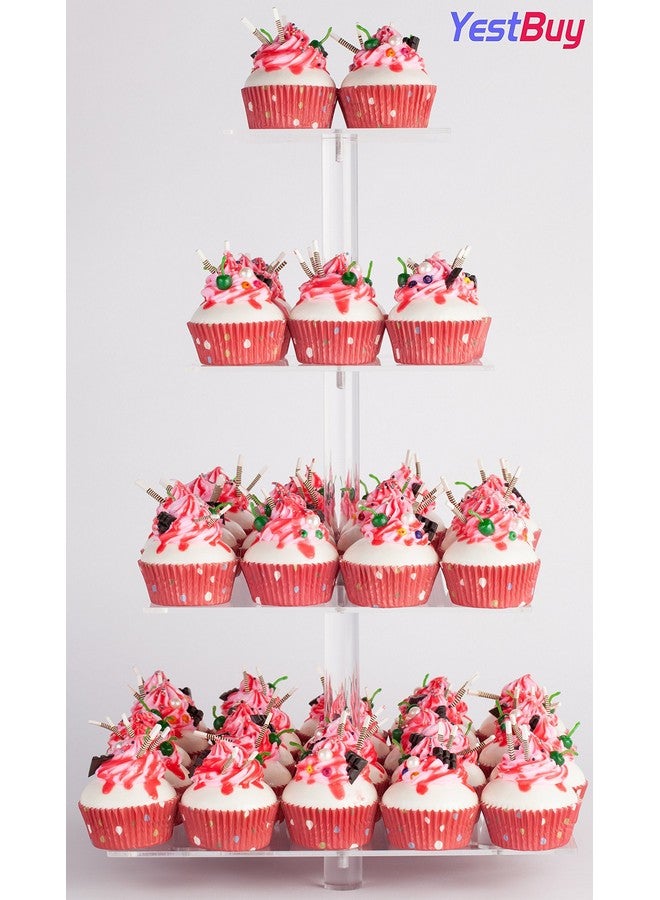 YestBuy 4 Tier Acrylic Cupcake Stand with Base, Cake Stand, Premium Cupcake Holder, Acrylic Cupcake Tower Display Cady Bar Party Décor - Display for Pastry (6" Between 2 Layers)… - Image 5
