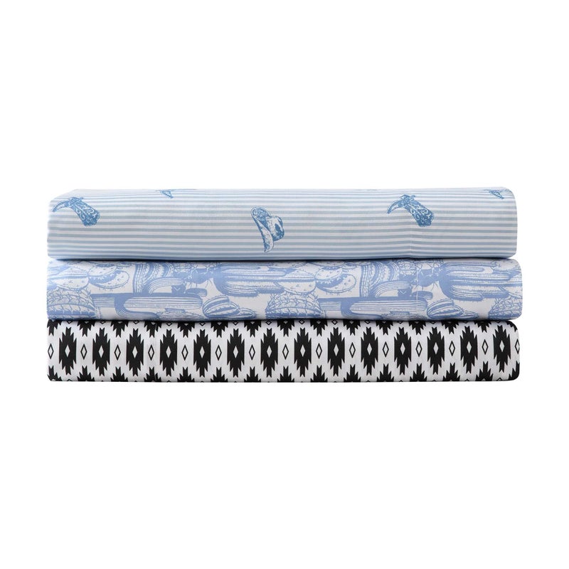 Wrangler - Sheet Set  Breathable & Wrinkle Resistant Bedding with Matching Pillowcases  Yellowstone Inspired  Fully Elasticized (Cactus Toile Blue  Queen) - Image 5