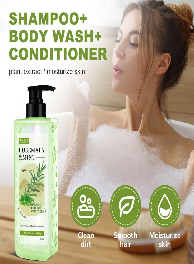 RSNY 500ml Rosemary  Mint 3-in-1 Conditioner Shampoo, Rich Foaming Hair Care With Essential Oils, Shampoo, Body Wash, Enhances Shine, Plant Extract Formula - Image 4
