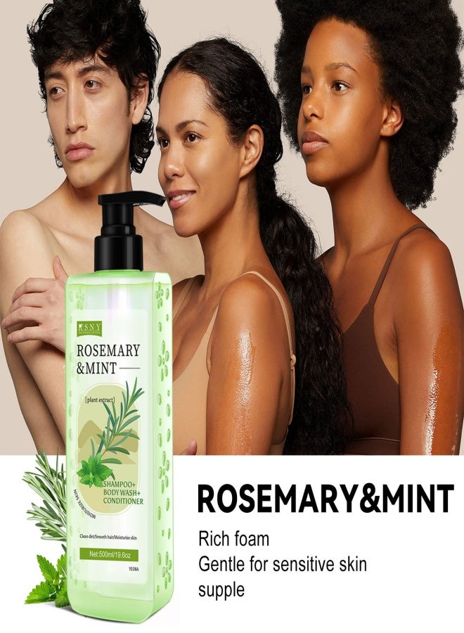 RSNY 500ml Rosemary  Mint 3-in-1 Conditioner Shampoo, Rich Foaming Hair Care With Essential Oils, Shampoo, Body Wash, Enhances Shine, Plant Extract Formula - Image 5