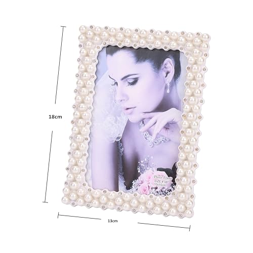 HOME ELEMENTS Rectangle Pearl Photo Frame, Decorative Tabletop Picture Frame with Rhinestones, Perfect for Home decor, Table Decor, Birthday, Anniversary, Special Occasions, Best for Gift - 13x18 cm - Image 3