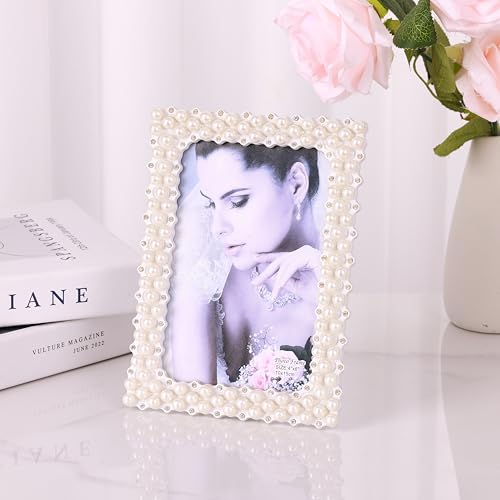 HOME ELEMENTS Rectangle Pearl Photo Frame, Decorative Tabletop Picture Frame with Rhinestones, Perfect for Home decor, Table Decor, Birthday, Anniversary, Special Occasions, Best for Gift - 13x18 cm - Image 1