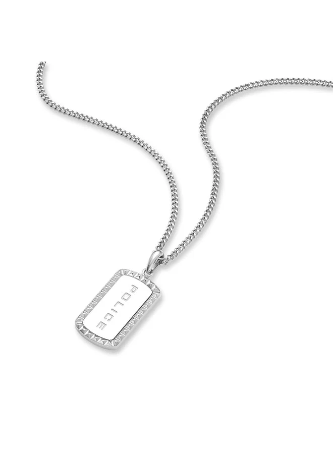 POLICE Taper GreyMetal Necklace  Sleek Chain with StudEmbedded Tag and Signature