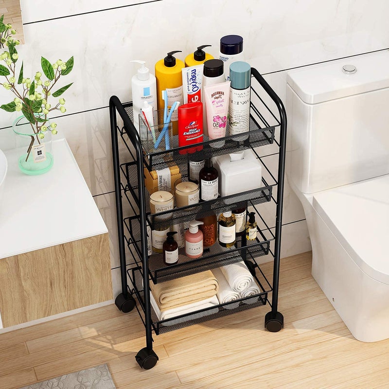 Entraxa Metal 4Tier Rolling Utility Cart Multifunction Storage Organizer with Wheels Easy Assembly for Kitchen OfficeBathroom Black 86 X 29 X 12 cm - Image 5